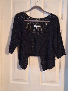Attitudes by Renee Black Crochet Cardigan/shrug L